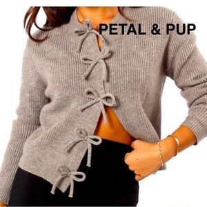 PETAL & PUP Gray Bow-Front Women's Cardigan Sweater - XL - NEW